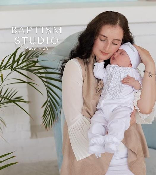 Handmade baby boy baptism outfit in natural linen