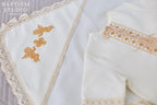 Handmade Ivory Linen Baptism Set – 6-Piece Baby Outfit with Blanket, Booties & Candles