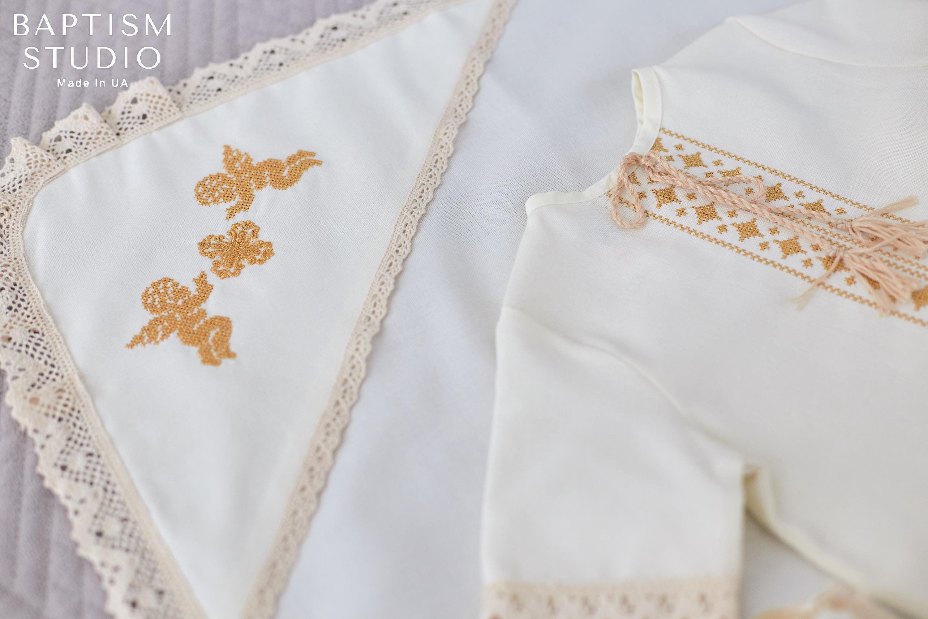 Handmade Ivory Linen Baptism Set – 6-Piece Baby Outfit with Blanket, Booties & Candles