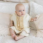 Ivory Muslin Summer Baptism Outfit for Baby Boy