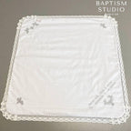 Linen Baptism Blanket with Angel Embroidery and Lace Trim