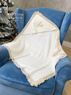 Personalized Hooded Baptism Towel – Embroidered Christening Gift with Lace Trim
