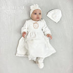 Personalized Baby Baptism Outfit Set – Ivory Velour Christening Set with Initial