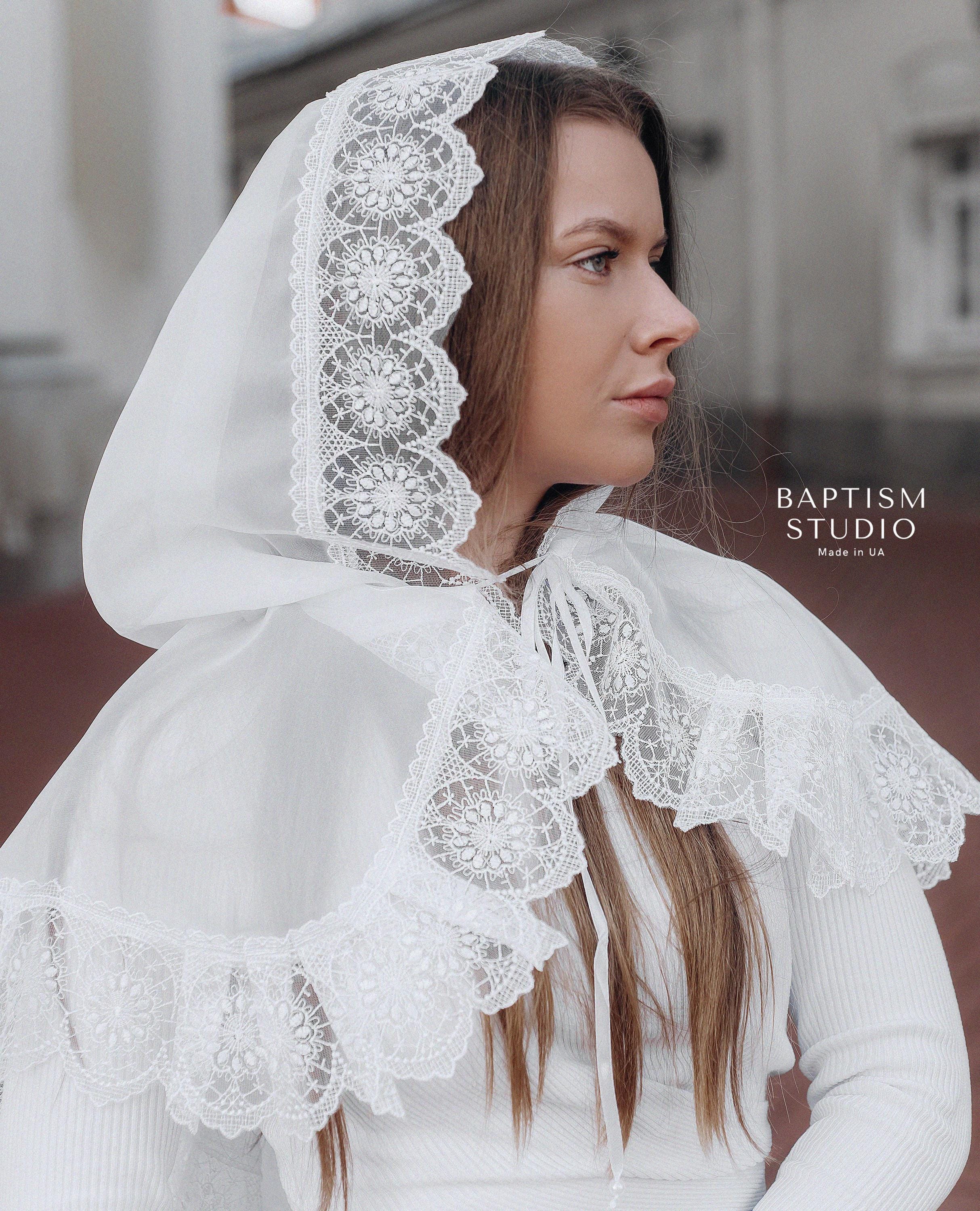 Lace Chapel Veil for Church | White Mantilla Head Covering