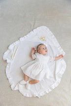 Muslin Baptism Set for Baby Girl – Dress, Blanket (80x80 cm), Booties, Headband & Candles – Personalized Christening Outfit