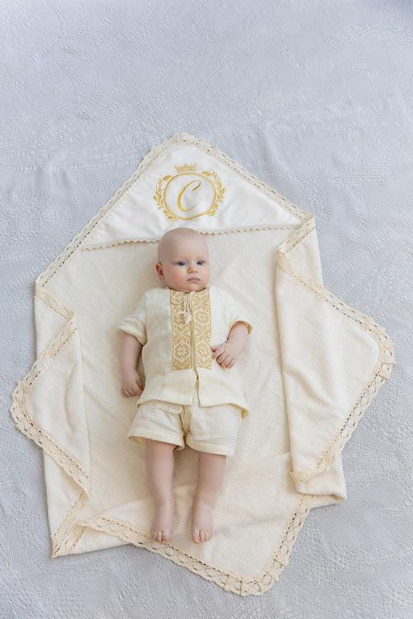 Baptism Set for Baby – Muslin Christening Outfit with Hooded Terry Towel | Personalized Christening Gift