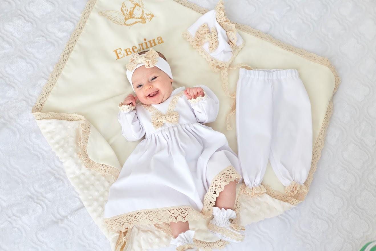Matching ivory linen pants for baby girl christening