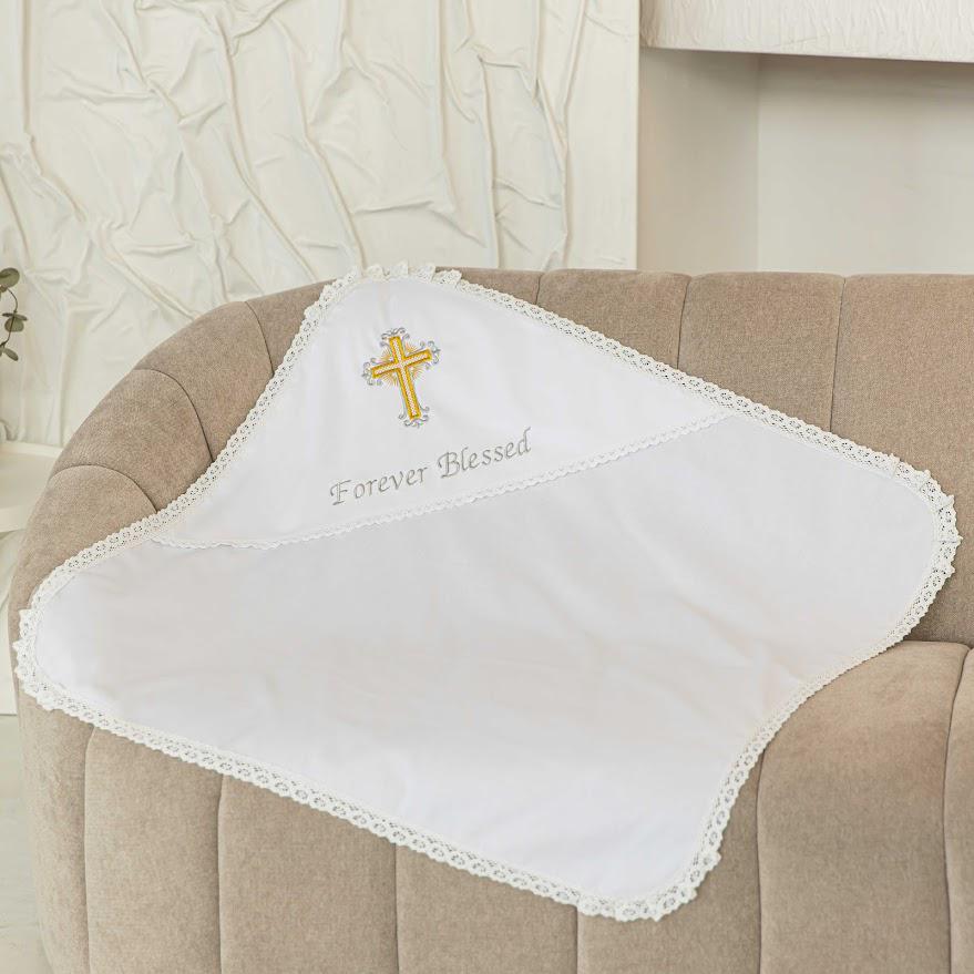 Personalized Linen Baptism Cloth – Embroidered Christening Shawl – Custom Baby Blanket