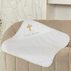 Personalized Linen Baptism Cloth – Embroidered Christening Shawl – Custom Baby Blanket
