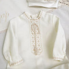 Linen Baptism Set for Baby – Christening Outfit with Blanket, Booties, Hat & Candles | Personalized Christening Gift