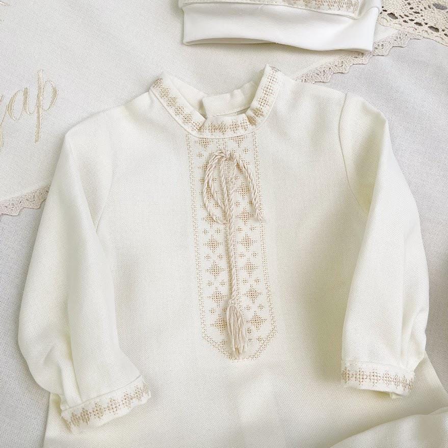 Linen Baptism Set for Baby – Christening Outfit with Blanket, Booties, Hat & Candles | Personalized Christening Gift