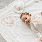 Baby Boy Christening Set – Ivory Velour Outfit with Embroidery & Linen Blanket
