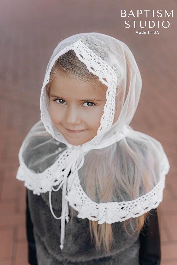 White Lace Baptism Scarf for Girls – Child Church Veil | Orthodox Head Covering