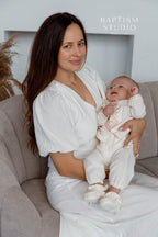 Luxury Linen Christening Set – Ivory Beige Embroidery