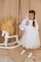 Girl’s White Baptism Veil with Lace – Orthodox Christening Head Covering