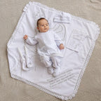 Deluxe Baby Baptism Set – Embroidered Christening Outfit & Linen Angel Blanket