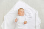 Baby Christening Set – Linen Baptism Outfit with Gown, Pants, Blanket, Bonnet & Booties | Natural White