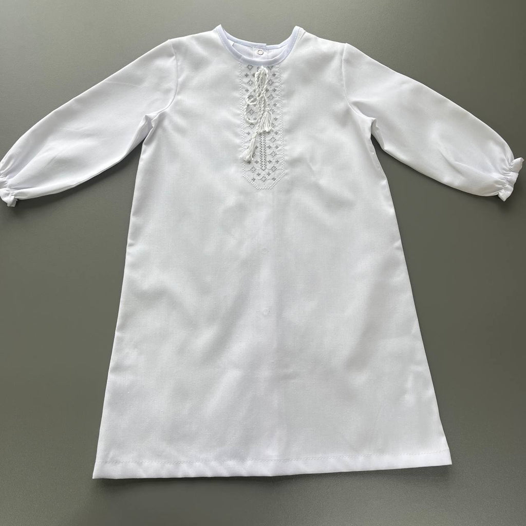 Linen Baptism Shirt with Delicate Embroidery – Baby Christening Outfit