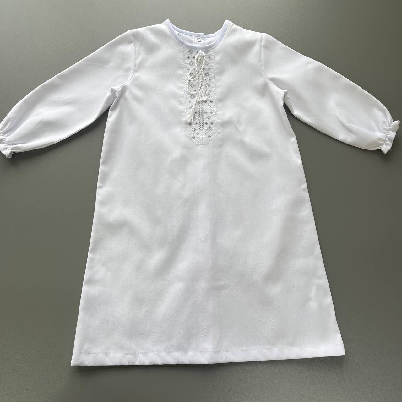 Linen Baptism Shirt with Delicate Embroidery – Baby Christening Outfit