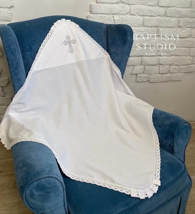 Baptism Blanket with Embroidered Cross | Christening Gift for Baby | Soft Linen Keepsake