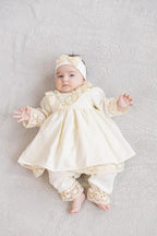 Baby dedication outfit made of natural linen with lace trim