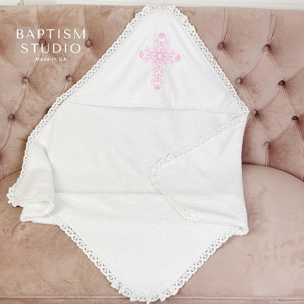 Christening Towel with Hood – Soft Cotton Baptism Blanket, Absorbent Terry Cloth, Personalized Baby Baptism Gift