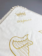 Ivory Personalized Baby Boy Baptism Set – Velvet Romper, Angel Wings Blanket, Candle Decor & Keepsake Pouch – Christening Gift with Name