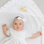 Baby Girl Baptism Set with Muslin Dress, Personalized Blanket and Candles – Christening Outfit