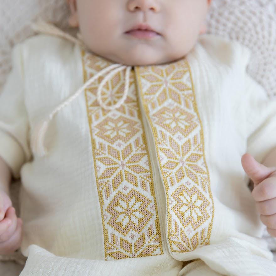 Ivory Muslin Summer Baptism Outfit for Baby Boy
