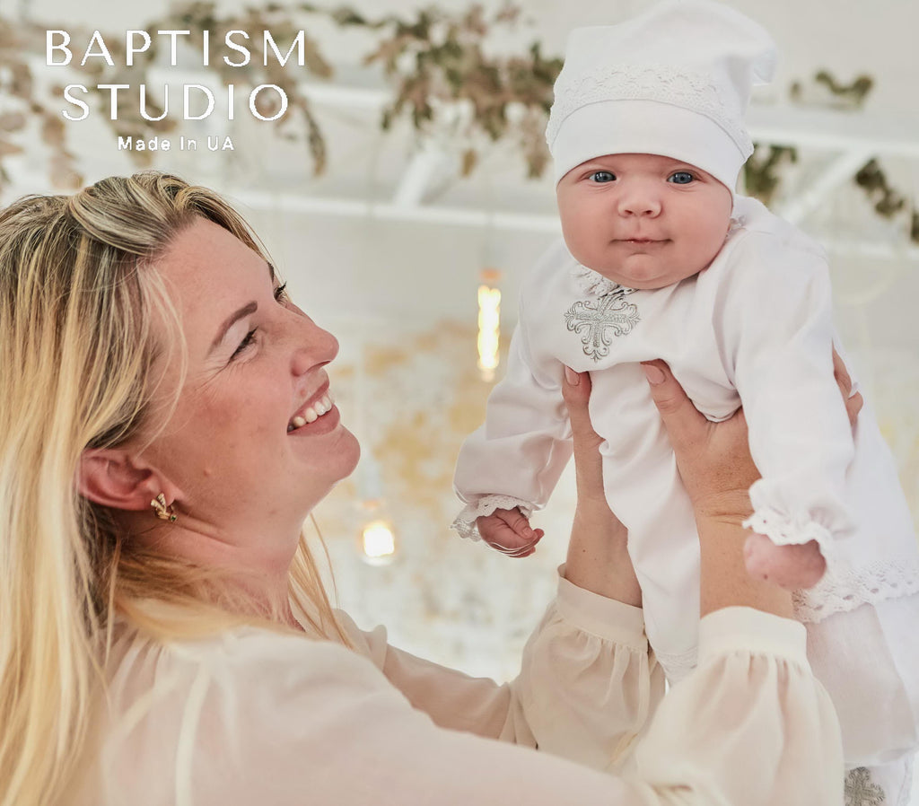 Baby Boy Christening Outfit – 4 Piece Baptism Set with Cross Embroidery
