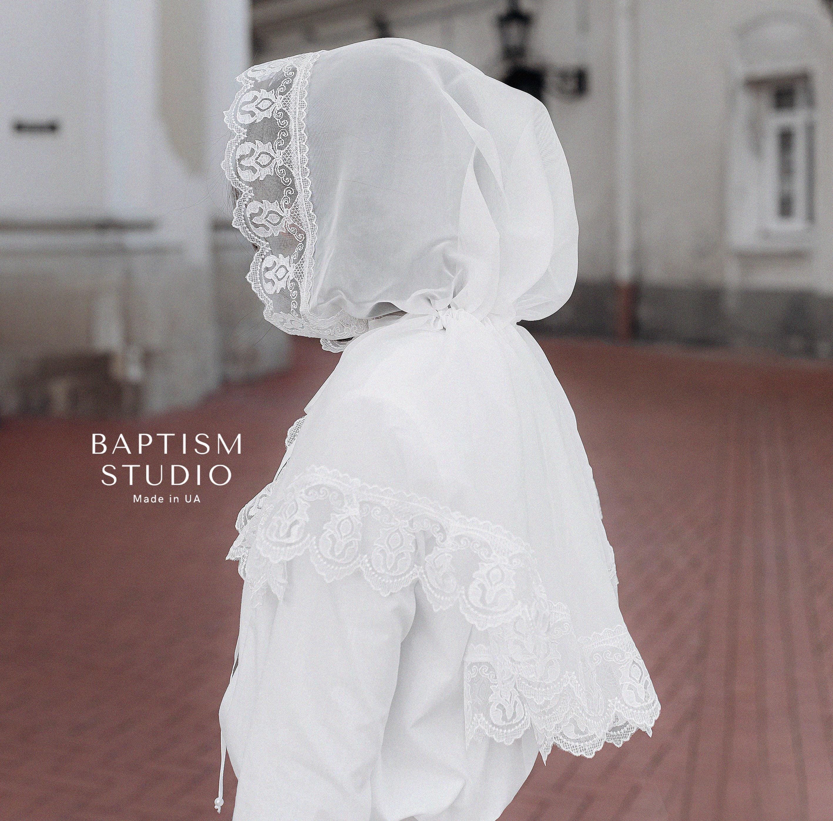 Elegant Lace Head Covering – Orthodox Baptism Veil for Women