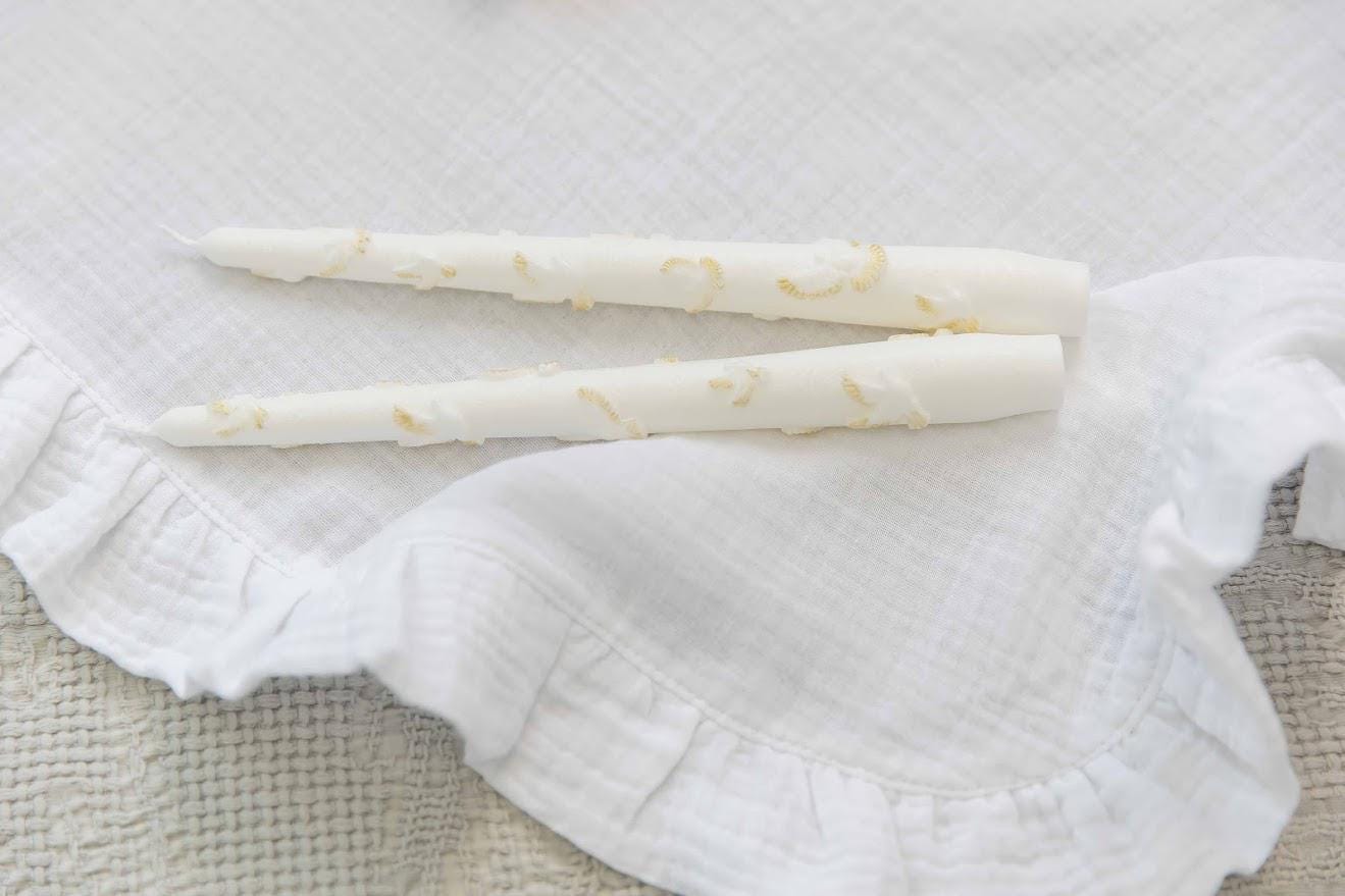 Baby Girl Baptism Set with Muslin Dress, Personalized Blanket and Candles – Christening Outfit