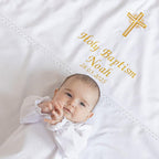 Personalized Baby Baptism Linen Gown & Blanket – Custom Christening Outfit with Embroidery