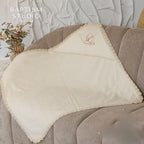 Personalized Hooded Baptism Towel – Embroidered Christening Gift with Lace Trim