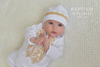 Luxury Linen Baptism Outfit for Baby Boy with Gold Embroidery