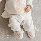 Baby Boy Christening Set – Ivory Velour Outfit with Embroidery & Linen Blanket