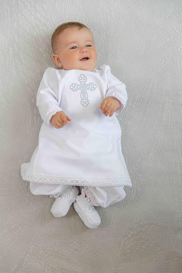Baby Linen Baptism Outfit – Shirt, Pants, Booties & Bonnet Set