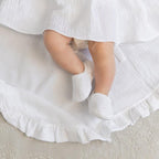 White Muslin Baby Baptism Dress with Bow Headband – Christening Outfit