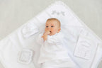 Baby Boy Baptism Outfit – White Linen Christening Set with Shirt, Pants, Booties & Hat