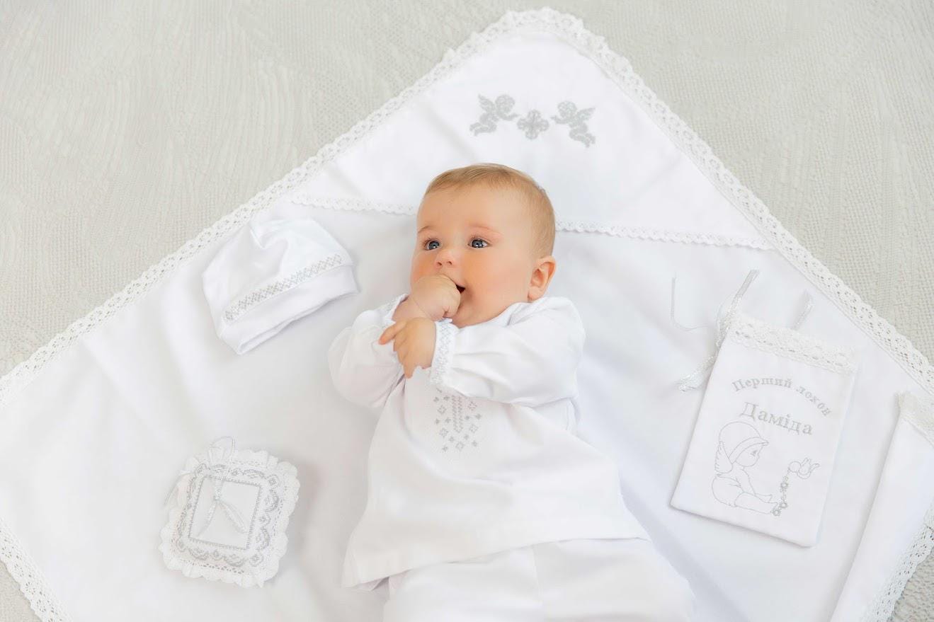 Baby Boy Baptism Outfit – White Linen Christening Set with Shirt, Pants, Booties & Hat