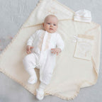 Luxury Baby Christening Set – Velour Romper & Hat + Hooded Baptism Towel
