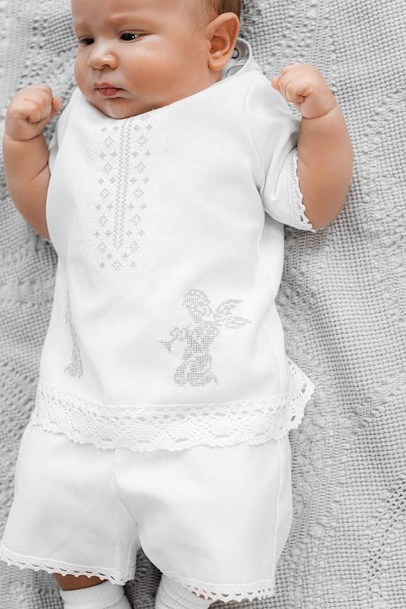 Linen Baby Boy Christening Set – Baptism Clothes with Blanket, Candle Covers & Accessories for Newborn Boy
