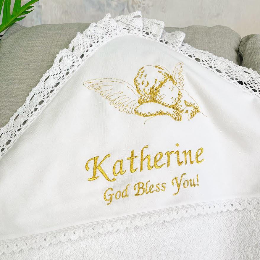 Personalized Baptism Towel with Hood – Baby Christening Gift