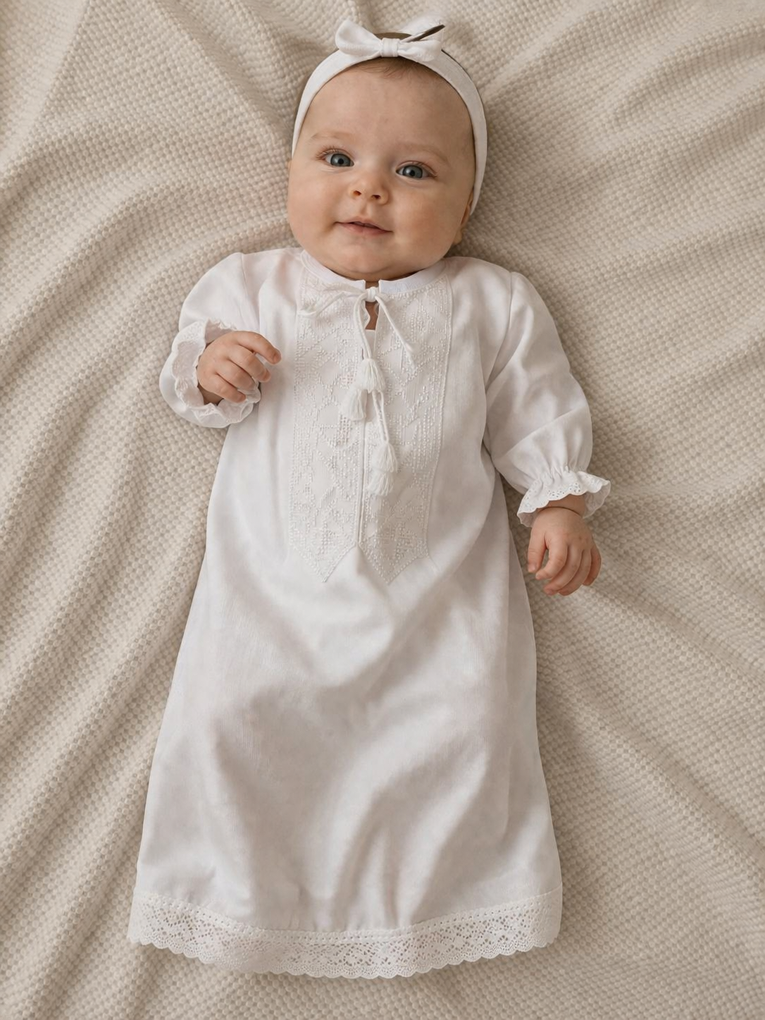 White Linen Baby Boy Baptism Gown – Christening Robe, Infant Blessing Outfit