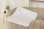 Personalized Linen Baptism Cloth – Embroidered Christening Shawl – Custom Baby Blanket