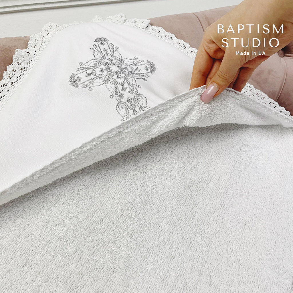Christening Towel with Hood – Soft Cotton Baptism Blanket, Absorbent Terry Cloth, Personalized Baby Baptism Gift
