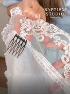 Embroidered White Lace Church Scarf – Orthodox Veil for Women | Baptism, Wedding, Liturgy