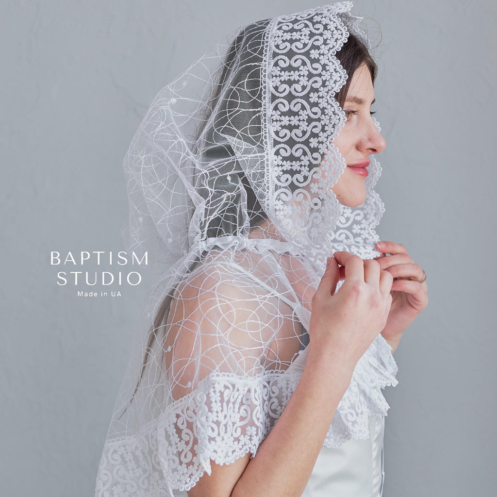 Infinity lace chapel veil mantilla handcrafted