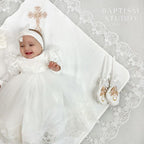 Luxury Light Ivory Christening Set for Baby Girl – Velour Dress, Blanket, Accessories