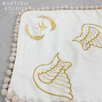 Personalized Baptism Blanket with Angel Wings and Initial – Soft Minky Christening Towel with Gold Embroidery